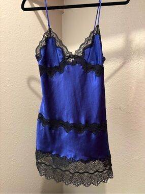 Victoria's Secret Purple (Blue/Indigo) Satin Slip with Black Lace